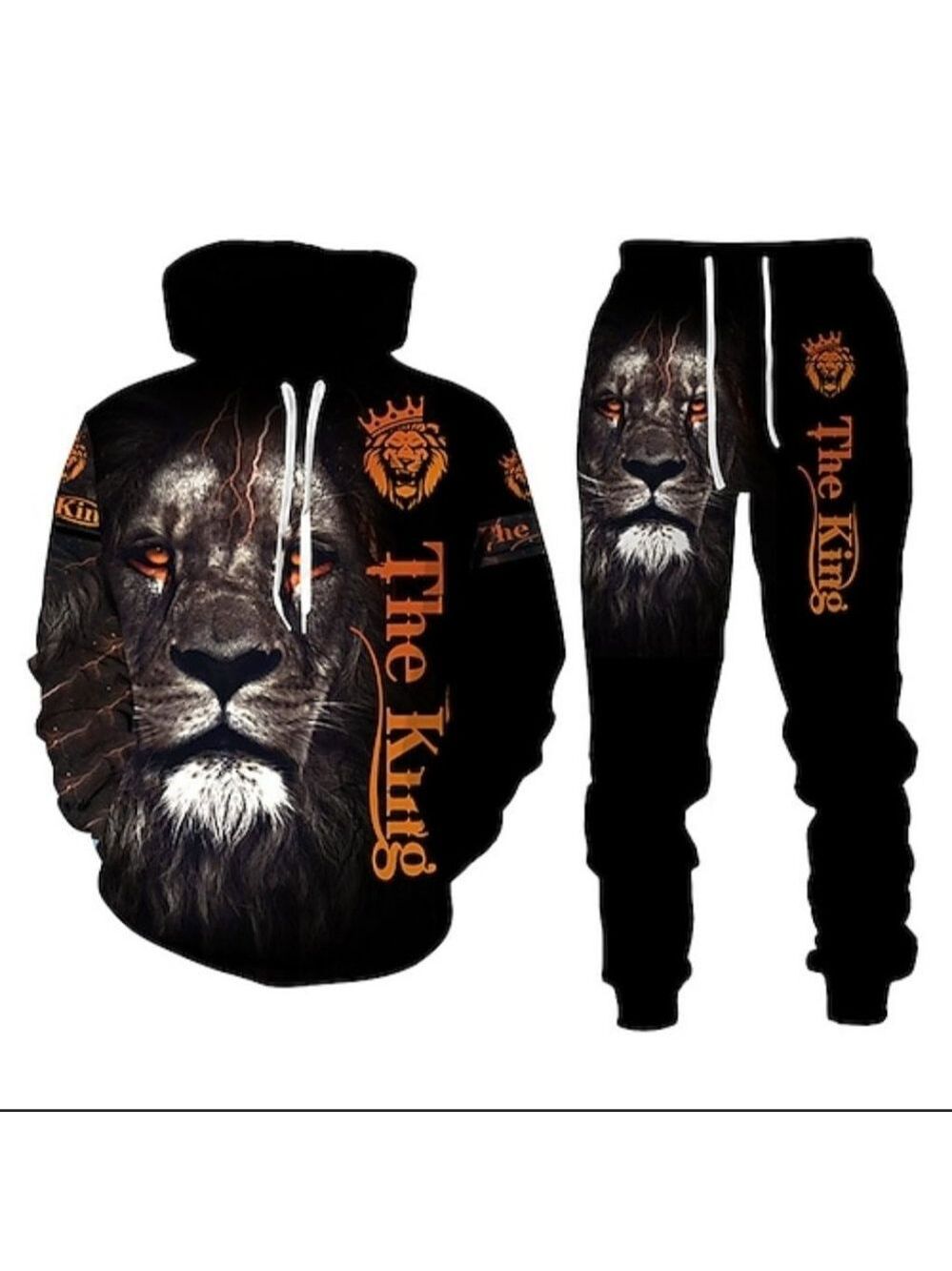 Mens Lion Leo Graphic Track Suit Hoodie Set "The King"